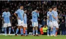  ?? Jason Cairnduff/Action Images/Reuters ?? Manchester City’s players are crestfalle­n after their penalty shootout defeat. Photograph:
