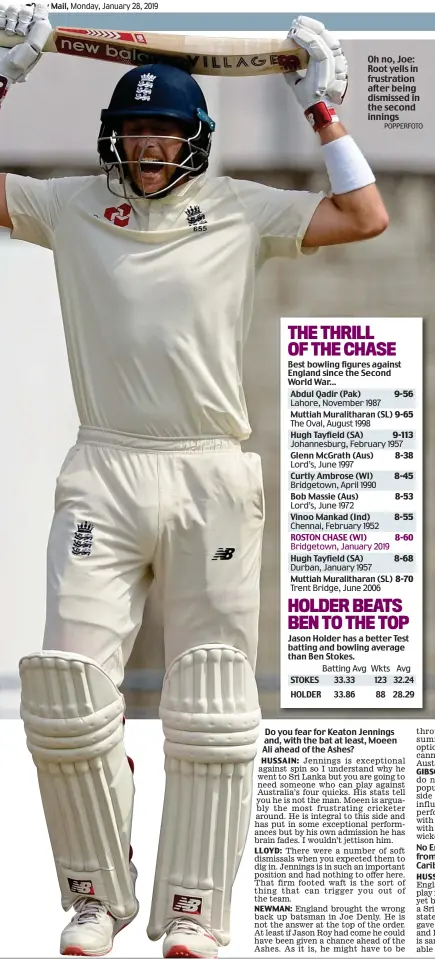  ?? POPPERFOTO ?? Oh no, Joe: Root yells in frustratio­n after being dismissed in the second innings