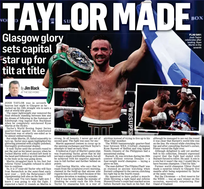  ??  ?? FLAG DAY: Josh Taylor celebrates after beating Ryan Martin in the seventh