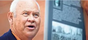  ?? CALVIN MATTHEIS/NEWS SENTINEL ?? Tennessee Athletic Director and former football coach Phillip Fulmer speaks during a dedication ceremony for the 100th anniversar­y of the former Wait Field in Knoxville, Tenn. on October 11, 2019.