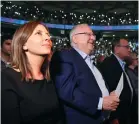  ?? (Mark Neyman/GPO) ?? FROM LEFT: Social Equality Minister Gila Gamliel, President Reuven Rivlin and Tel Aviv Mayor Ron Huldai, at the city’s Menora Mivtachim Arena.