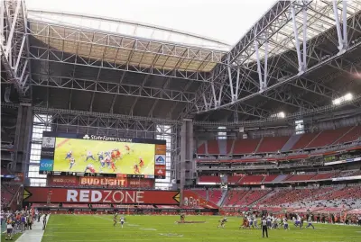  ?? Christian Petersen / Getty Images ?? The 49ers will play their next two “home” games at Arizona’s State Farm Stadium after the Santa Clara County Public Health Department banned contact sports from Monday through at least Dec. 21.