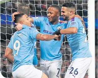  ??  ?? City’s Gabriel Jesus, Raheem Sterling and Kyle Walker celebrate