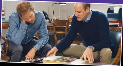  ??  ?? Intimate: Princes William and Harry leaf through an old family photo album