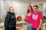  ??  ?? From left, Erin Bassett, Rachel Bibbey and Graham Widmann took part in the wood lathe demonstrat­ion.