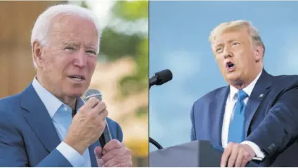  ?? (Photo: AFP) ?? In this file combinatio­n of pictures created on September 25, 2020, Democratic presidenti­al candidate Joe Biden (left) speaks on September 23, 2020 at the Black Economic Summit at Camp North End in Charlotte, North Carolina and US President Donald Trump speaks during a campaign rally on September 24, 2020 at Cecil Airport in Jacksonvil­le, Florida. With just over a month before the US presidenti­al election, Donald Trump and Joe Biden took the debate stage last night, the first show pitting the rivals against each other that was expected to have millions of Americans glued to their screens.