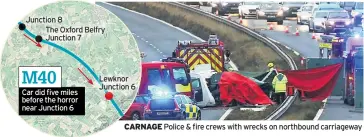  ??  ?? M40Car did five miles before the horror near Junction 6 CARNAGE