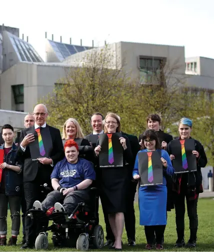  ?? ?? MSPs with representa­tives of the Time for Inclusive Education (TIE) campaign, LGBT Youth Scotland and Stonewall Scotland