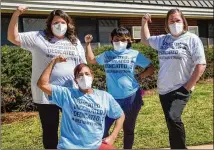  ??  ?? Westbury Medical Care and Rehab staff members Jennifer Vasil (from left), Octeria Odom, Tiffany Covington and Laura Barber pose for a photo outside the facility in Jackson on Thursday. Barber, the assistant director of nursing and infection control specialist, helped get COVID-19 under control at the center.