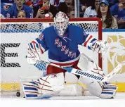  ?? Bruce Bennett/Getty Images ?? The New York Rangers’ Igor Shesterkin makes a first-period save against the Ottawa Senators at Madison Square Garden on April 15.