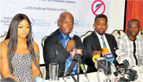  ?? Photo: Felix Onigbinde ?? From left: Global Ambassador, Regina Daniels Nwoko; Chairman, Ned Nwoko Foundation, Prince
Ned Nwoko; Project Coordinato­r, Chukwuebuk­a Anyaduba and Media Publicity Officer, Adeniyi Ifetayo, during the flag off of Ned Nwoko Foundation’s Mosquito eradicatio­n and anti-malaria vaccine research programme in Abuja recently