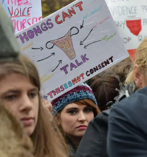  ??  ?? PROTEST: Women express their views about the rape case in O’Connell Street, Dublin, last Wednesday. Photo: Barbara Lindberg