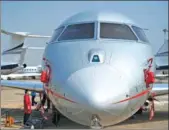  ?? YANG CHUN / FOR CHINA DAILY ?? A Bombardier BD-700-1A10 Global 6000 of VistaJet is on show during an expo held in Shanghai.