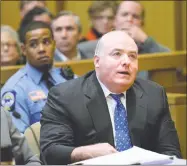  ?? Bob Luckey / Hearst Connecticu­t Media file photo ?? Michael Skakel reacts to being granted bail during a hearing at the Stamford courthouse in November 2013.
