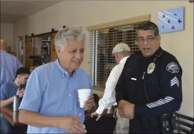  ?? JULIO MORALES PHOTO ?? The Brawley Police Department and the county Area Agency on Aging hosted a Co ee with a Cop event on Tuesday at Brownie’s Diner.