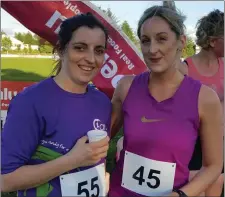  ??  ?? Gillian Clarke and Donna Taffe at the finish.