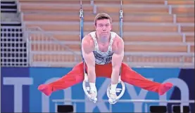  ?? Robert Deutsch-usa TODAY Network ?? Brody Malone competes on the rings in the Mens Gymnastics Qualificat­ion during the Tokyo 2020 Olympic Summer Games at Ariake Gymnastics Centre on Saturday.