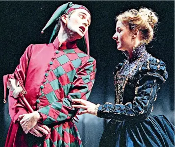  ??  ?? Left, David Tennant as Touchstone and Niamh Cusack as Rosalind in As You Like It, 1996. His full-length costume, above