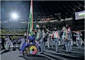  ??  ?? India’s team arrives during the opening ceremony for the Tokyo 2020 Paralympic Games at the Olympic Stadium in Tokyo on Tuesday