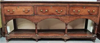  ?? ?? > George III style oak pot board dresser base, sold at £1,150