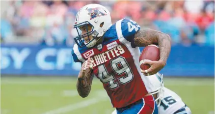  ?? CHRIS YOUNG LA PRESSE CANADIENNE ?? Dominique Tovell a subi une commotion cérébrale l’été dernier, alors qu’il jouait pour les Alouettes de Montréal.