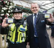  ??  ?? ScotRail Alliance managing director Alex Hynes and Chief Inspector Sue Maxwell at the launch of the body cams