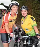  ??  ?? Irene Heffernan and Maureen O’Sullivan Dennehy at the start of the Cycle in aid of Irish Kidney Associatio­n and Marymount Hospice at the Red Fox on Saturday.