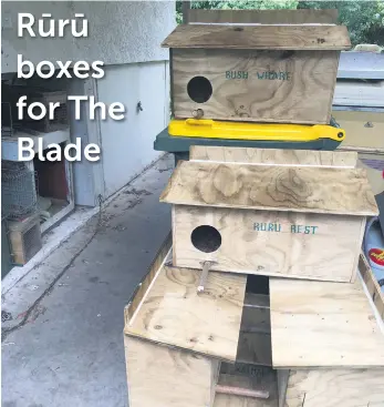  ?? ?? Rūrū boxes ready to be installed at The Blade. PHOTO: Colin Hewens.