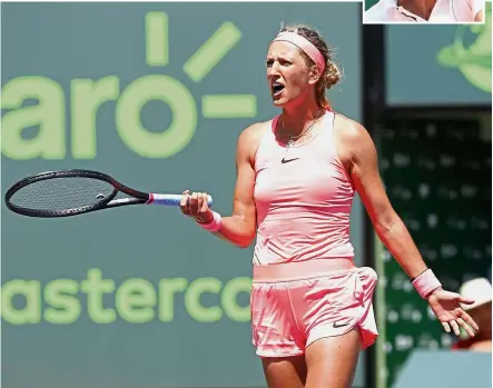  ?? — Reuters-AP ?? Great return: Victoria Azarenka won her first match on clay in two years but it was no go for Tomas Berdych (inset) who lost in the first round in the Madrid Open.