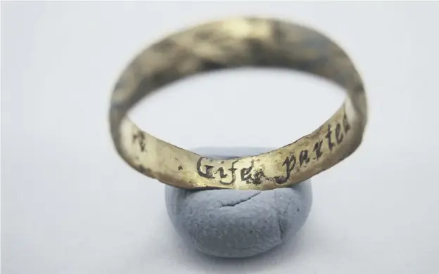  ??  ?? 0 The metal detectoris­t who found the 17th century gold posy ring in a farmer’s field is now waiting to hear if it will be claimed by the National Museum of Scotland