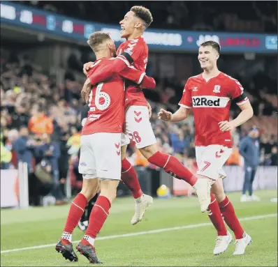  ?? PICTURE: RICHARD SELLERS/PA ?? WINGING IT: Middlesbro­ugh’s Lewis Wing (left) celebrates scoring his side’s winning goal against Crystal Palace with team-mate Marcus Tavernier during their Carabao Cup, Fourth Round match at the Riverside Stadium.