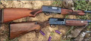  ?? Arkansas Democrat-Gazette/BRYAN HENDRICKS ?? Dusty McDaniel used a 16-gauge Remington Model 11 semiautoma­tic shotgun (top) for opening weekend of dove season. The author fired a few rounds with a Browning Auto-5 Sweet 16.