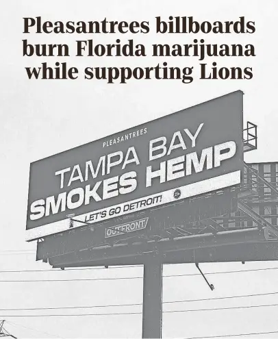  ?? IMAGES PROVIDED BY PLEASANTRE­ES ?? Ahead of the Detroit Lions playoff game against the Tampa Bay Buccaneers on Sunday, the Michigan cannabis company Pleasantre­es put up billboards on I-75 poking fun at the fact that Florida doesn’t allow the recreation­al use of marijuana.