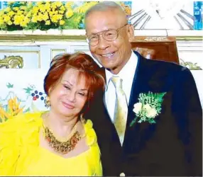  ??  ?? Golden couple: Gen. Rodolfo “Pong” and Monchie Biazon during their 50th anniversar­y celebratio­n in the same Camp Aguinaldo chapel where they were married. “I have stood by my man as he rose from 2nd lieutenant to a four-star general.”