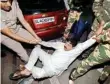  ?? PTI ?? AAP leader Sanjay Singh during a protest outside Sansad Marg police station in New Delhi on Wednesday