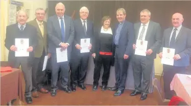  ??  ?? Long service Some of the Caputh, Clunie and Kinclaven Elders are pictured with Very Rev Dr Russell Barr and Rev Peggy Ewart-Roberts