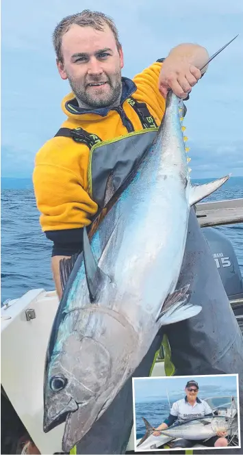  ??  ?? BIG WEEK: Darcy Scott and David Lees (inset) with tuna caught off Anglesea in the past week.