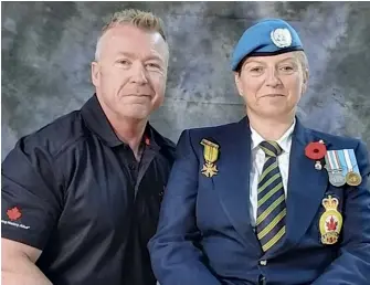  ??  ?? Clockwise from top left: Capt. Peter Mason/sas (Ret’d) and his dog, Tess, during a home interview; Bombardier (Ret’d) Nicole Langlois, with Allan; Cpl. Mary Maceachern (Ret’d) at a 2018 Flags of Remembranc­e tribute. Joe Young, 8th Reconnaiss­ance Regiment, 2nd Canadian Infantry.