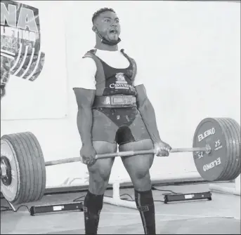  ?? ?? One of Guyana’s premier powerlifte­rs Carlos Peterson-Griffith performing the deadlift