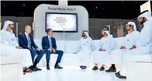  ?? Wam ?? Sheikh Mohammed, accompanie­d by Sheikh Hamdan, Sheikh Maktoum and Sheikh Ahmed, meeting Borge Brende at the World Economic Forum conference in Dubai on Sunday. —