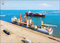  ?? SIHANOUKVI­LLE AUTONOMOUS PORT FB ?? A cargo vessel awaiting unloading at Sihanoukvi­lle Autonomous Port on October 22.