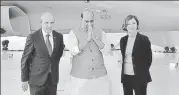  ?? AFP ?? Defence minister Rajnath Singh with his French counterpar­t Florence Parly (right) and Dassault Aviation CEO Eric Trappier (left) in Paris on Tuesday.