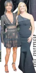  ??  ?? Wearing a black dress with plunging neckline featuring sheer panelling, actor Halle Berry posed with actor Reese Witherspoo­n at the red carpet. Reese opted for a noir oneshoulde­r gown by Zac Posen.
Reese is the coproducer of Big Little Lies, which won...