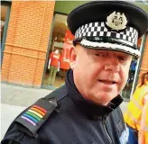  ??  ?? Pride: Police chiefs in Leicester, above, and Northumber­land with epaulettes