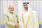  ?? PTI ?? PM Narendra Modi with the Crown Prince of Abu Dhabi Sheikh Mohammed Bin Zayed Al Nahyan on Sunday.