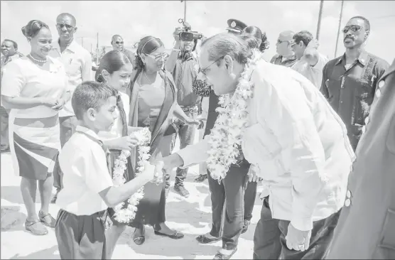  ?? (Office of the Prime Minister photo) ?? Prime Minister Moses Nagamootoo being welcomed to the event