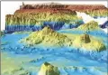  ?? Kim Picard and Jonah Sullivan ?? The search for MH370 threw up unpreceden­ted details of the underwater landscape of the Indian Ocean. This 3D image shows the Diamantina Escarpment, looking northwest (upslope). The largest seamount in this area, about 1.5 km high, is in the foreground....