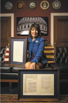  ?? Amanda Andrade-Rhoades / Special to The Chronicle ?? San Mateo Rep. Jackie Speier has two historical letters in her Capitol office that loom large in the fight for women’s equality.