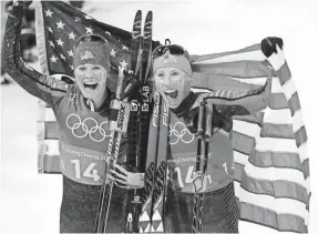  ?? MATT KRYGER/USA TODAY SPORTS
MARK HOFFMAN/USA TODAY SPORTS ?? Jessica Diggins, left, and Kikkan Randall won gold in the sprint freestyle final, the USA’s first medal in that sport.