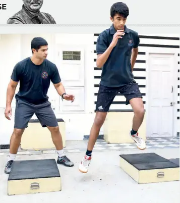 ?? M. VEDHAN ?? Quick feet: An athlete working on his plyometric­s with lateral box jumps. Working on plyometric­s helps in jumping and change of direction.